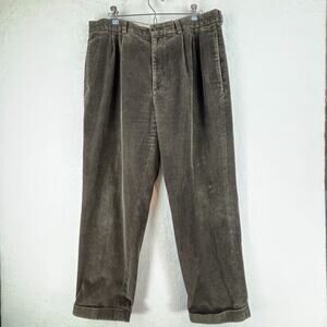 Brooks Bothers Corduroy Pants Mens 38/30 Wide Whale Brown Pleated Cuffed